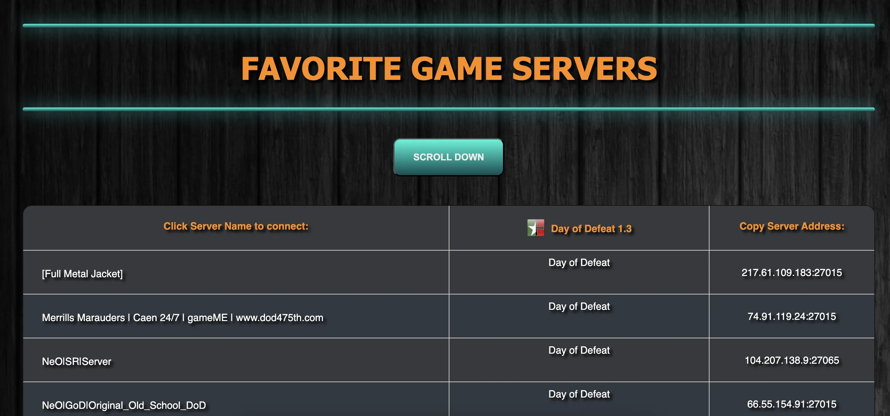 FAVORITE GAME SERVERS